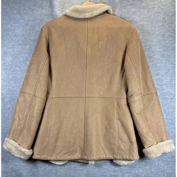 Talbots Faux Suede Fur Jacket S Rancher Coat Tan Barn Western Classic Cowgirl - Picture 10 of 16